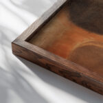 Madchenkopf vor dunkler Figurensilhouette 1936 Oskar Schlemmer close up dark wood mockup