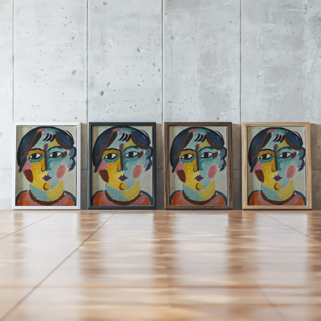 Madchenkopf – Die Asiatin Head of girl – The Asian 1916 Alexej von Jawlensky framed posters mockup