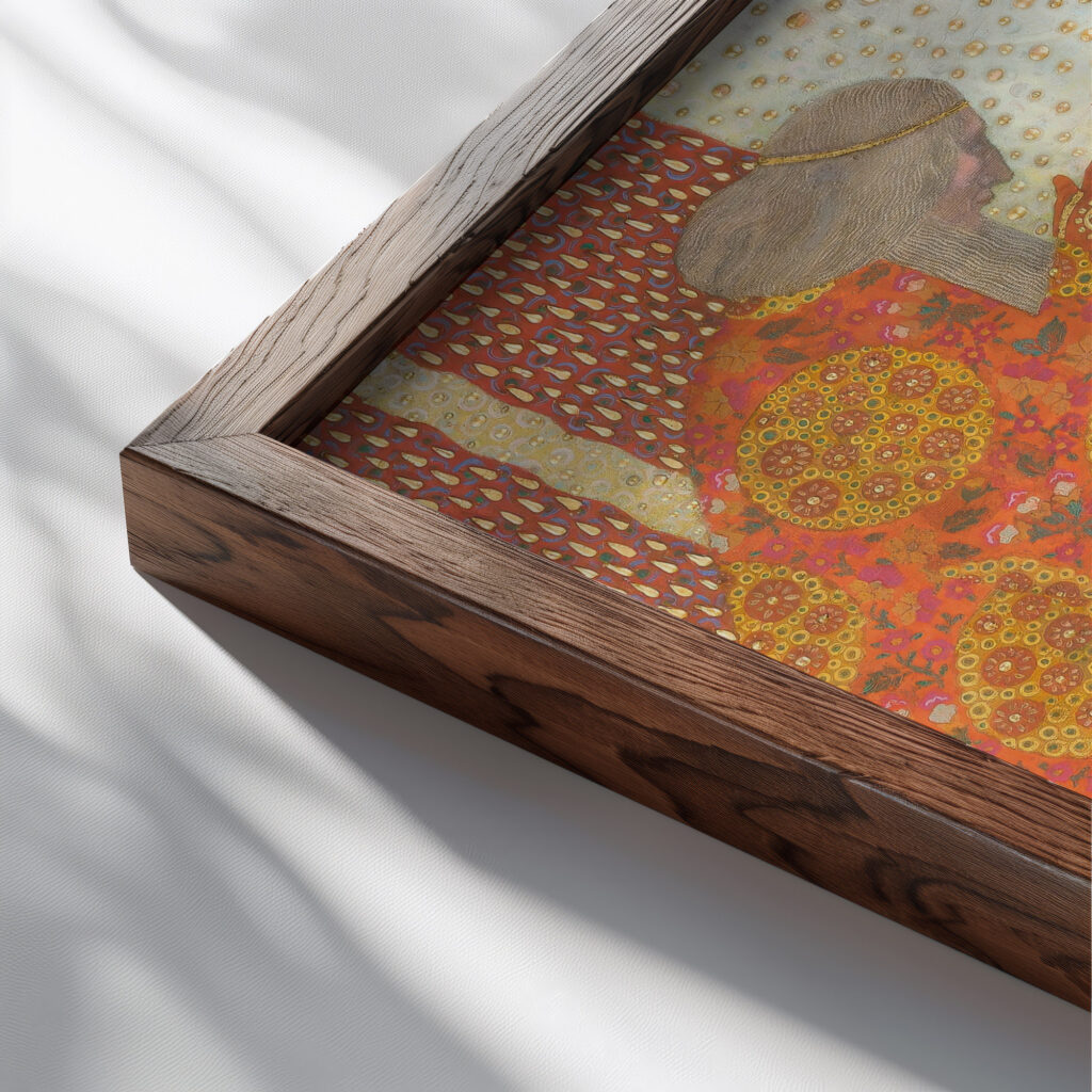 Madonna E Quattro Evangelisti 1922 Vittorio Zecchin close up dark wood mockup