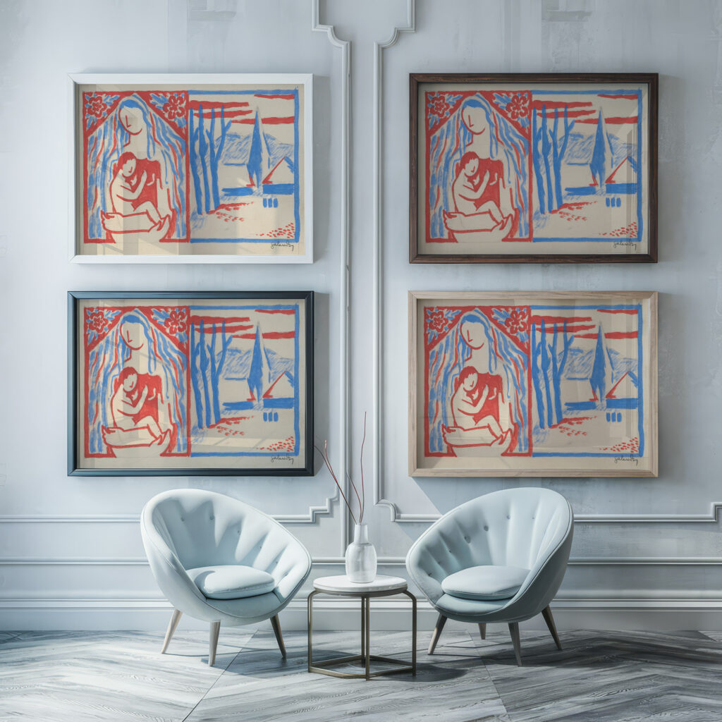 Madonna with child 1936 Mikulas Galanda framed posters mockup