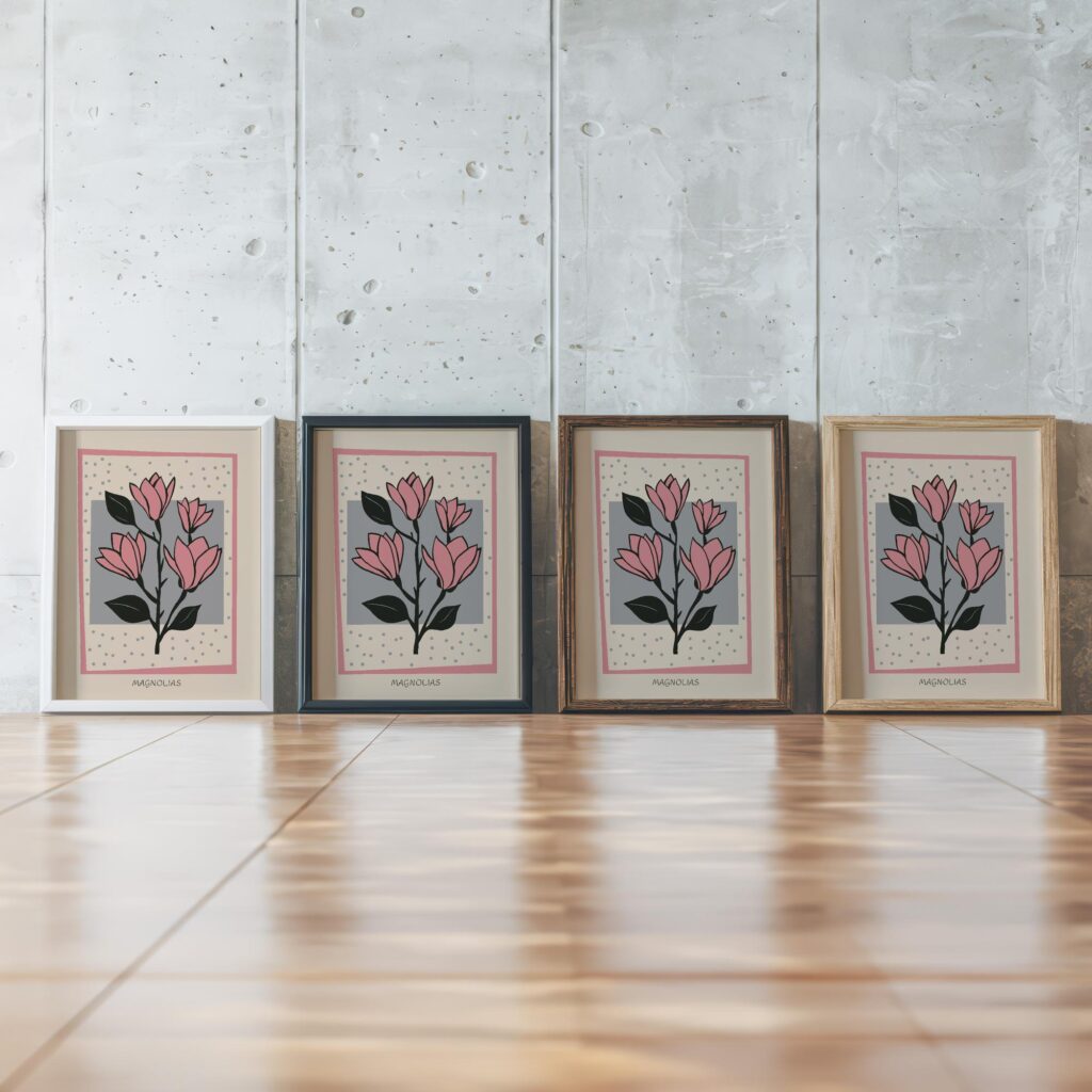 Magnolias framed posters mockup