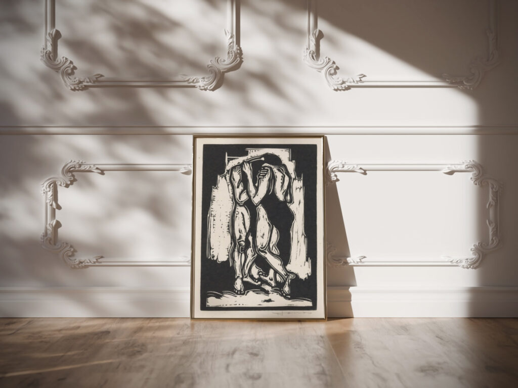 Man en vrouw die elkaar bij de schouders vasthouden 1888 Henri Jonas video mockup