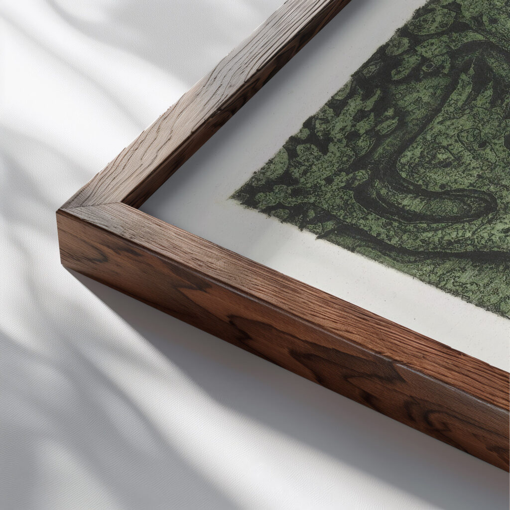 Man en vrouw in groen 1937 1969 Yo Sugano close up dark wood mockup
