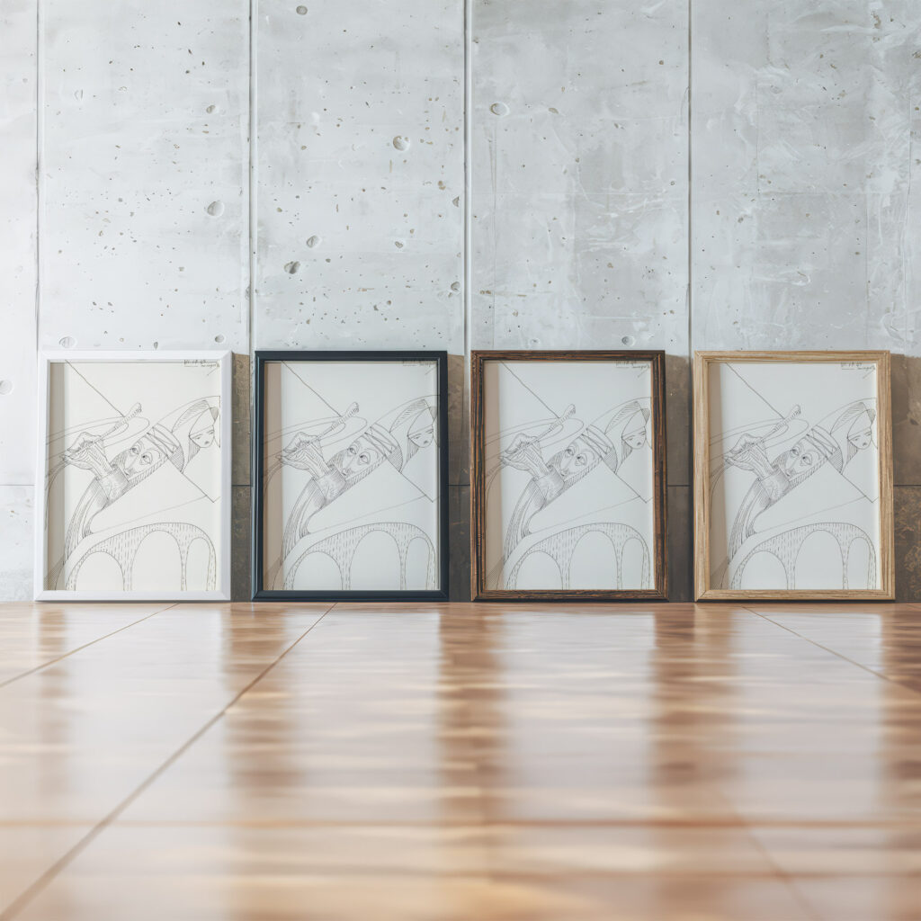 Man met een pen in de hand en een figuur met een hoed 1943 10 11 Samuel Jessurun de Mesquita framed posters mockup