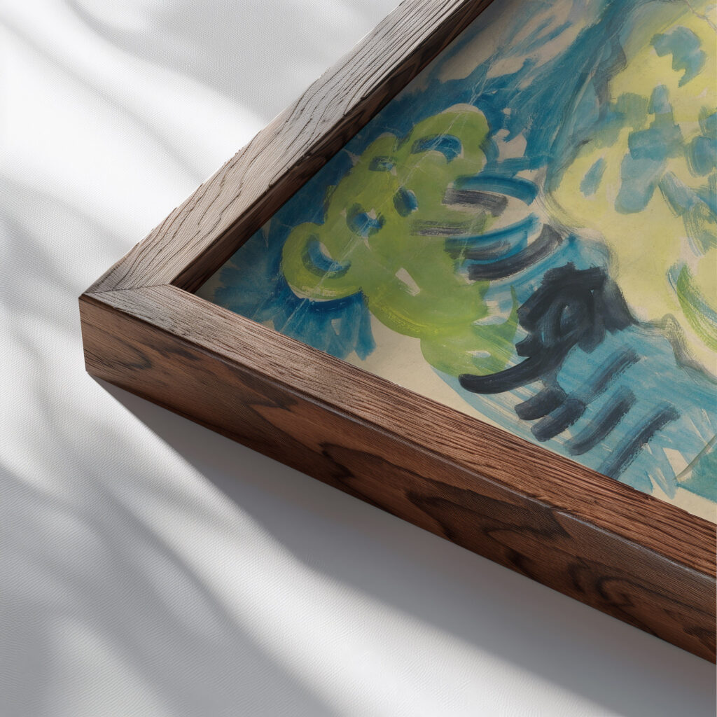 Man with a Dog 1940–1944 Arnold Peter Weisz Kubincan close up dark wood mockup