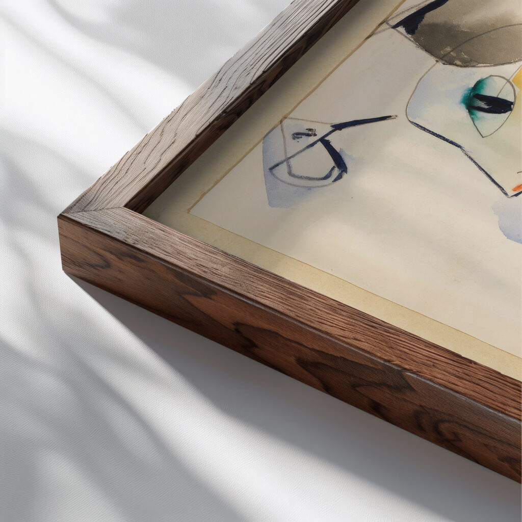 Mann schaaft Lilablau 1919 Kurt Schwitters close up dark wood mockup