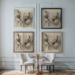 Mann und Frau am Tisch in Amdener Stube Otto Meyer Amden framed posters mockup