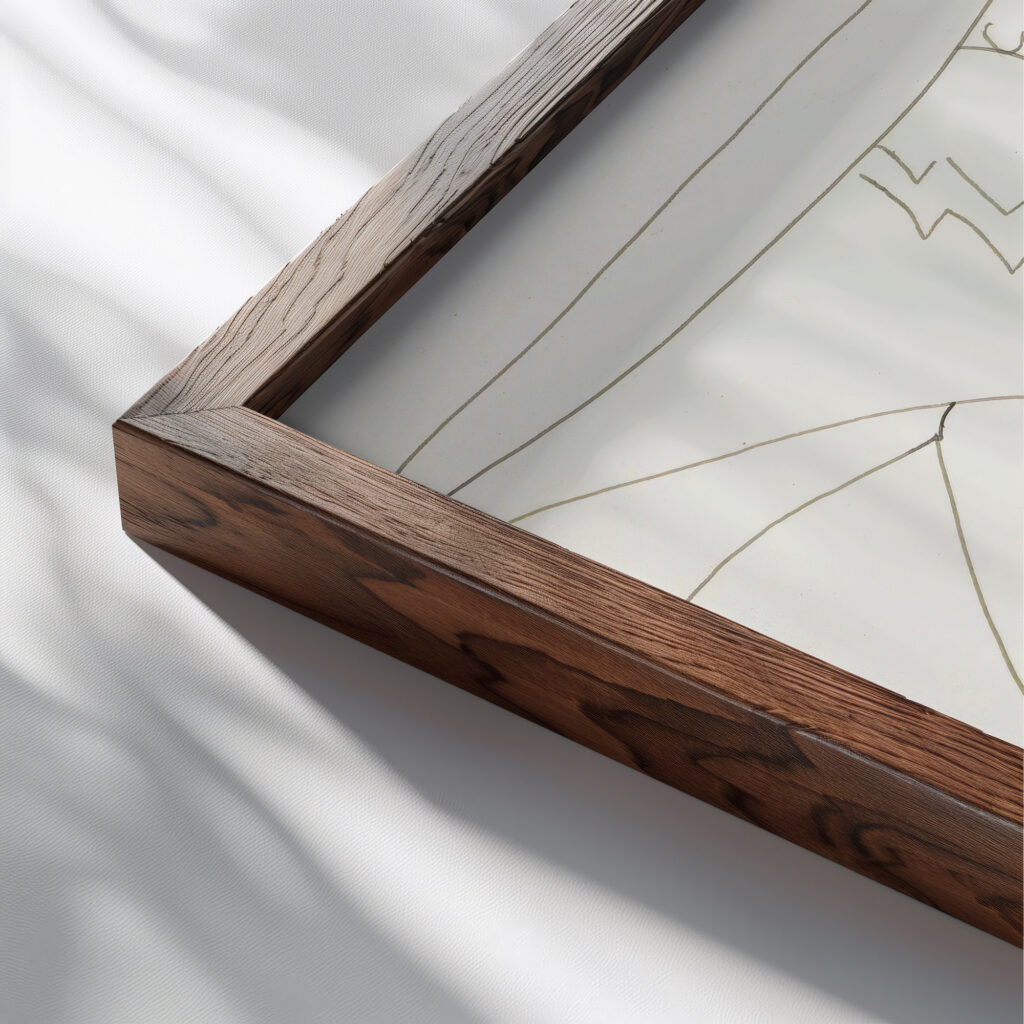 Mannenkop met snor en baard in profiel naar rechts 1943 12 23 Samuel Jessurun de Mesquita close up dark wood mockup