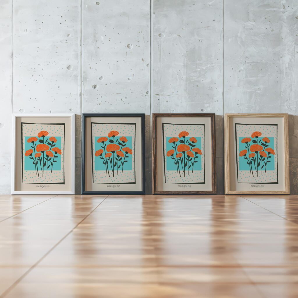 Marigolds framed posters mockup