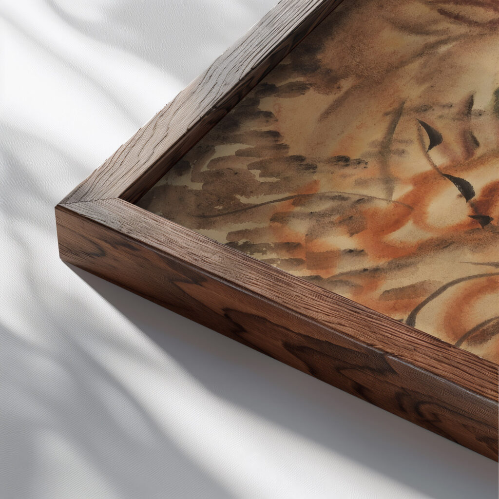 Market at Concarneau from a window of the Hotel des Voyageurs 1927 Frances Hodgkins close up dark wood mockup