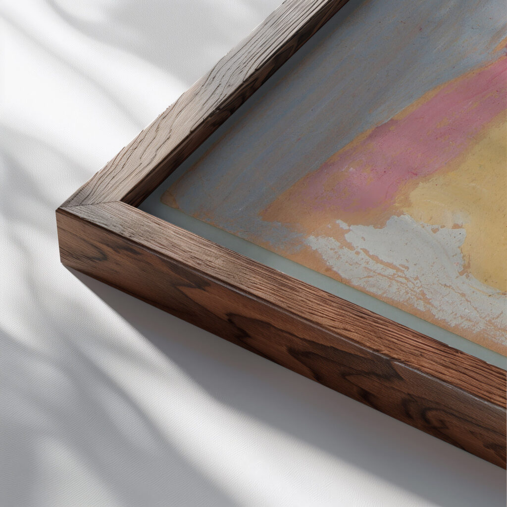 Martwa natura z pomarancza butelka i kalamarzem 1934 Sasza Blonder close up dark wood mockup