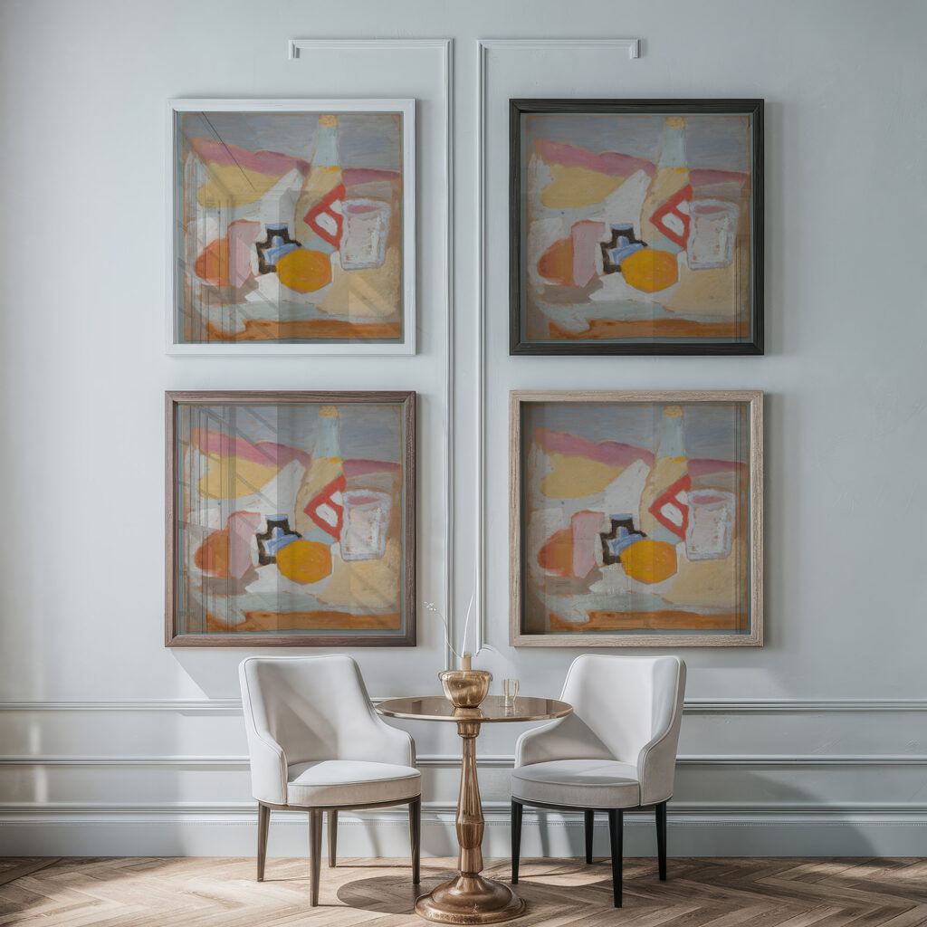 Martwa natura z pomarancza butelka i kalamarzem 1934 Sasza Blonder framed posters mockup