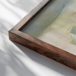 Mary and The Infant Jesus 1944 Ole Kandelin close up dark wood mockup