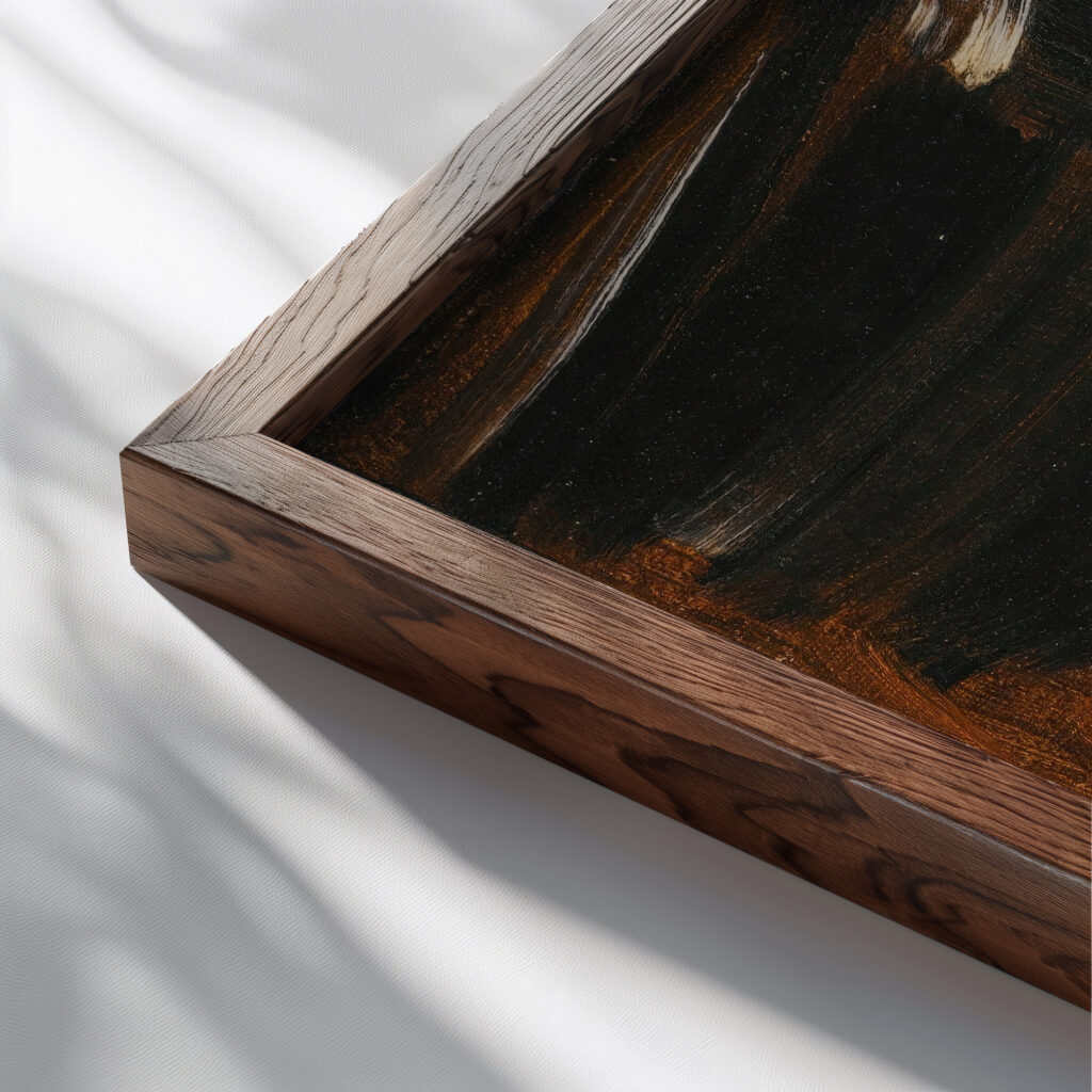 Meditation Black Orange Glowing 1936 Alexej von Jawlensky close up dark wood mockup