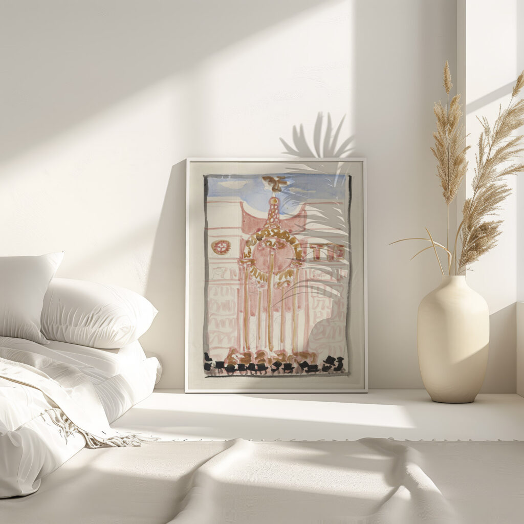 Menigte staande voor versierde gevel of monument 1874 Carel Adolph Lion Cachet 4 mockup