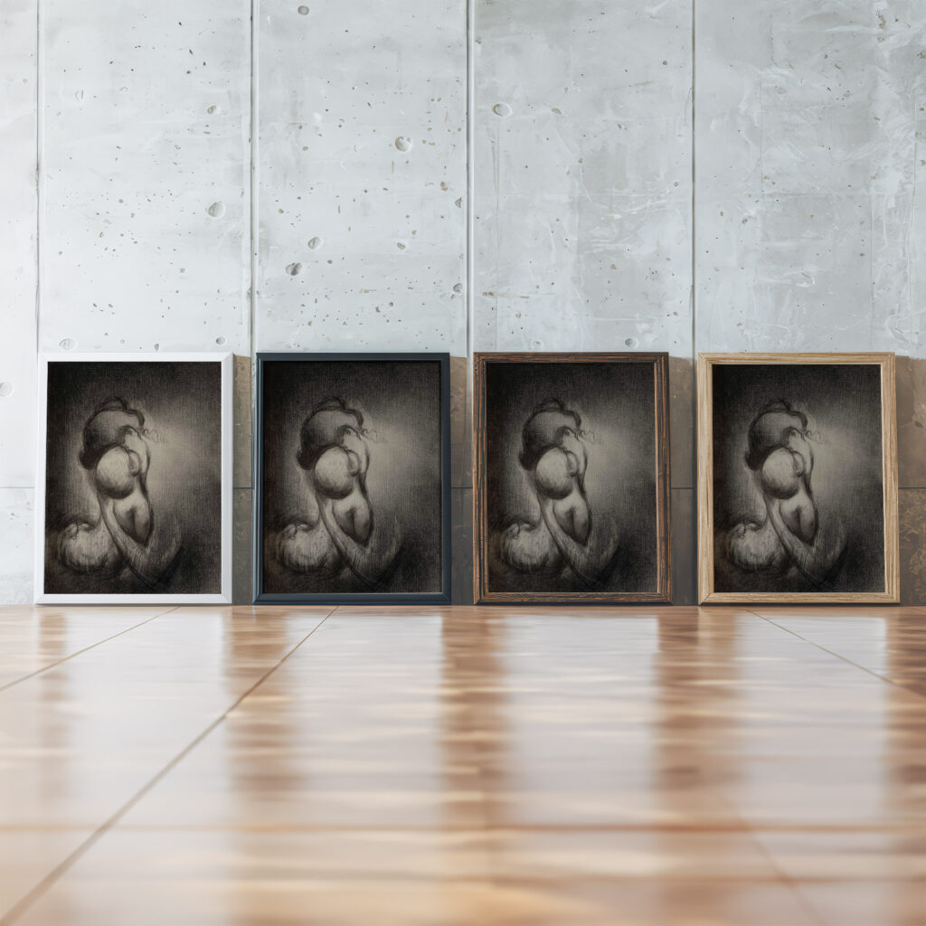 Mere embrassant son enfant Charles Angrand framed posters mockup