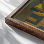 Merzzeichnung 231. Barbier. Merzdrawing 231. Barber. 1921 Kurt Schwitters close up dark wood mockup