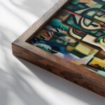 Metallic Vibrations Mechanical Geometric Splendor c.1915 1916 Amadeo de Souza Cardoso close up dark wood mockup