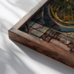 Miasto fabryczne circa 1920 Leon Chwistek close up dark wood mockup