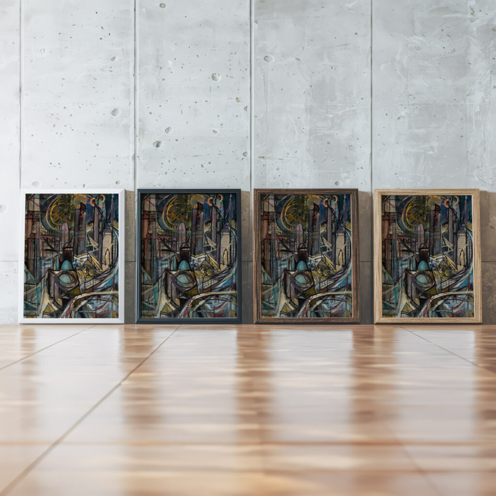 Miasto fabryczne circa 1920 Leon Chwistek framed posters mockup