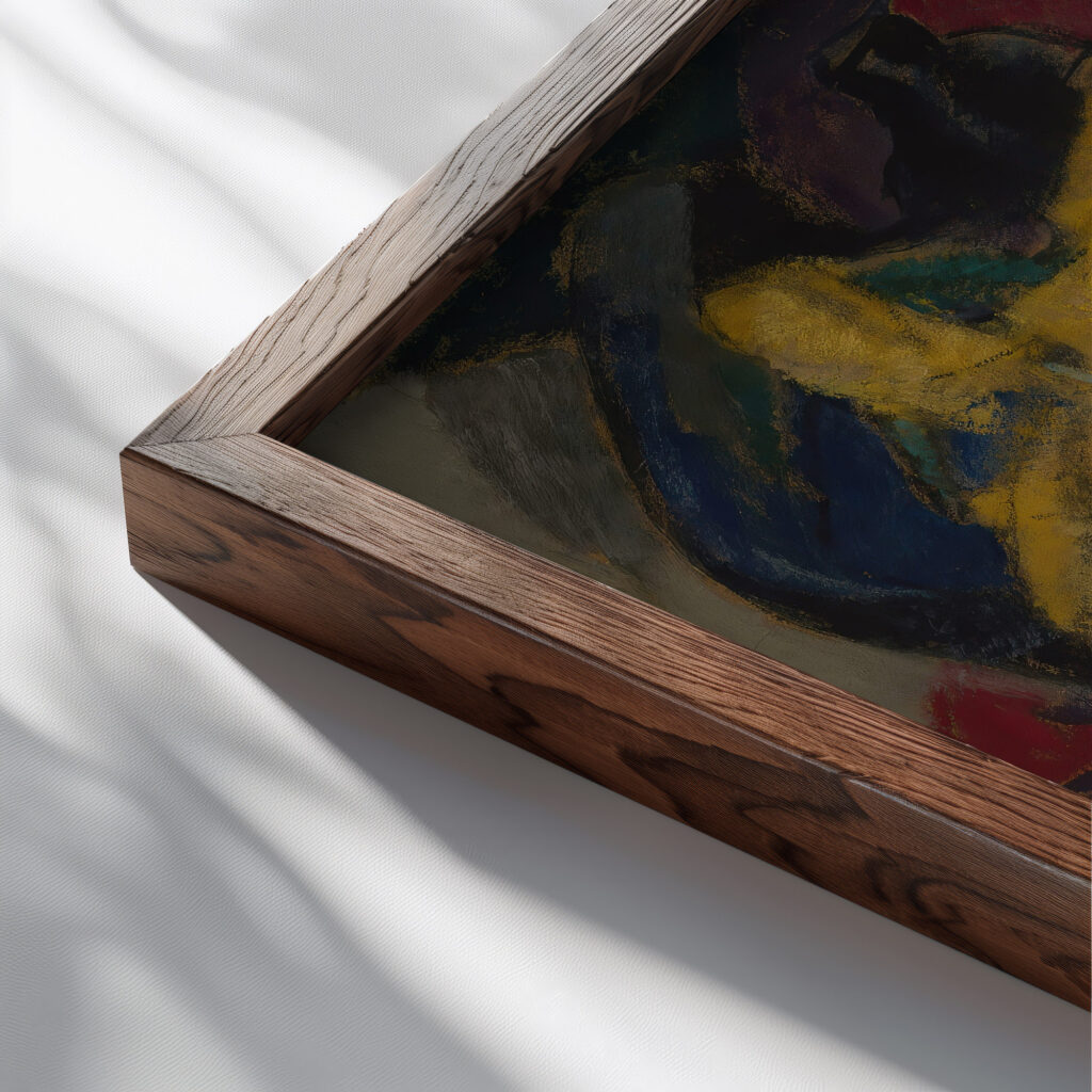 Mimosa 1914 Alvar Cawen close up dark wood mockup