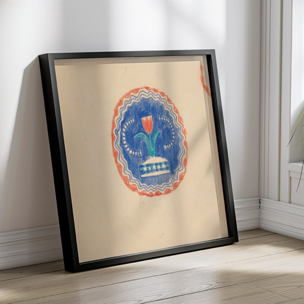 Miscellaneous small sketches for inlaid table tops.Design with blue and orange floral motif 1930 Winold Reiss 4 mockup