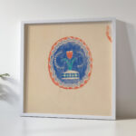 Miscellaneous small sketches for inlaid table tops.Design with blue and orange floral motif 1930 Winold Reiss 5 mockup