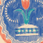 Miscellaneous small sketches for inlaid table tops.Design with blue and orange floral motif 1930 Winold Reiss 8 mockup