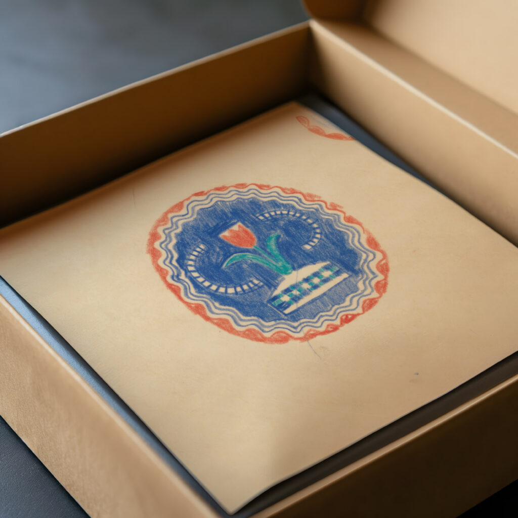 Miscellaneous small sketches for inlaid table tops.Design with blue and orange floral motif 1930 Winold Reiss video mockup