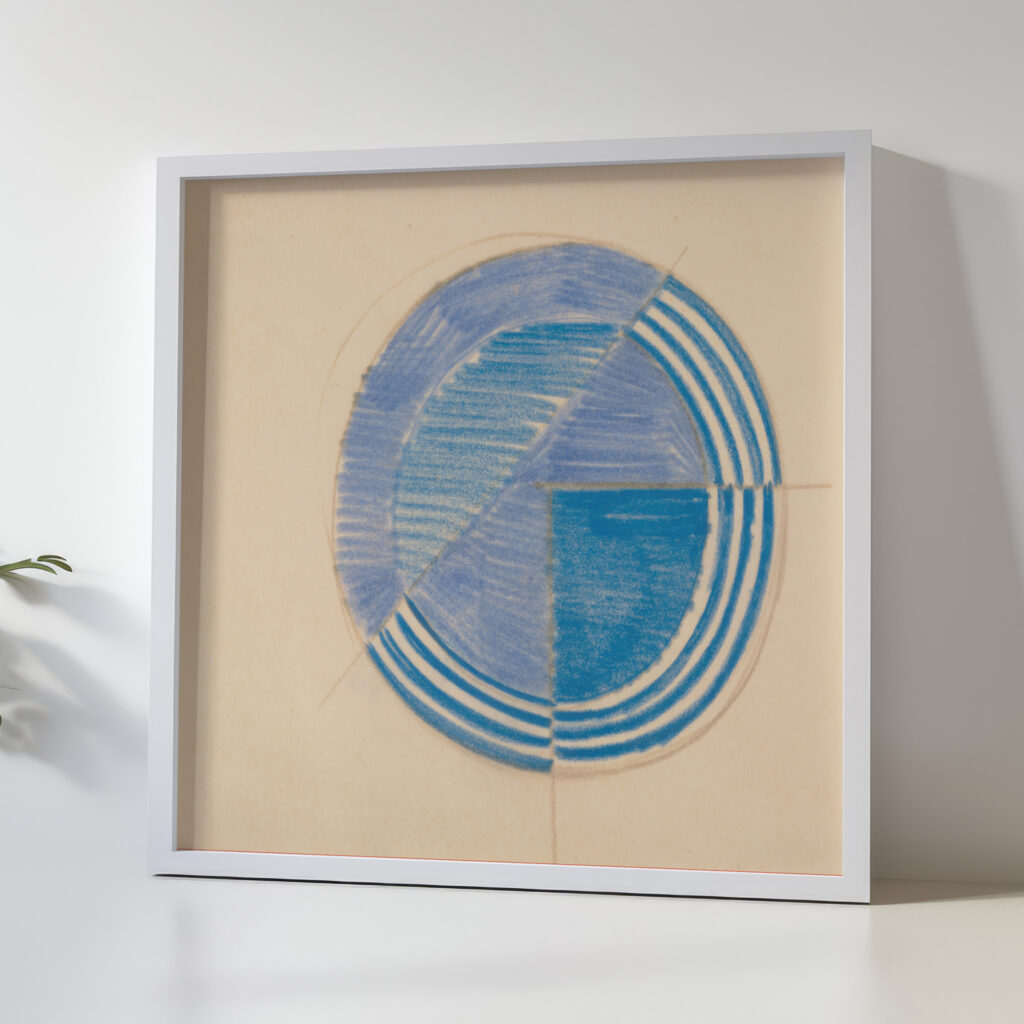 Miscellaneous small sketches for inlaid table tops.Design with blue circular motif 1910 Winold Reiss 5 mockup