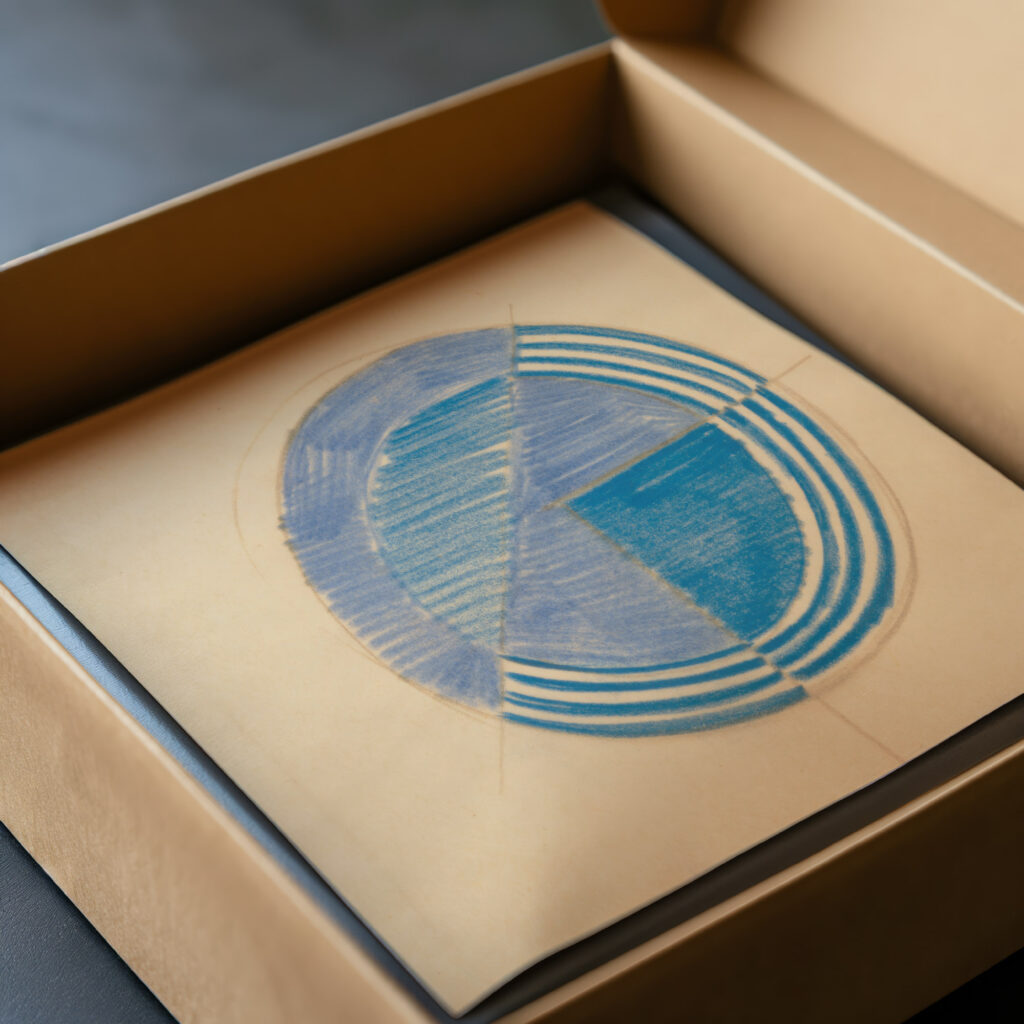 Miscellaneous small sketches for inlaid table tops.Design with blue circular motif 1910 Winold Reiss video mockup