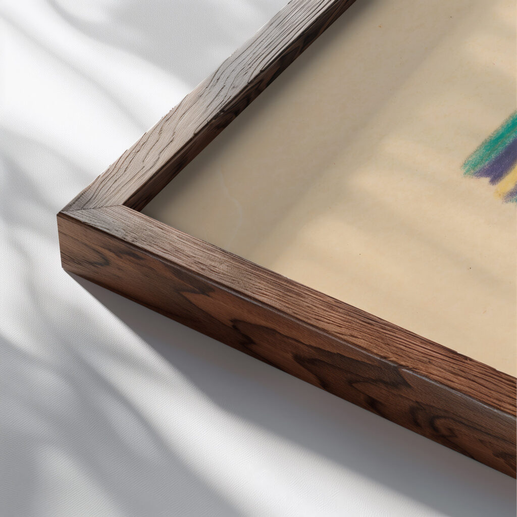 Miscellaneous small sketches for inlaid table tops.Design with green lines and yellow wave motif 1930 Winold Reiss close up dark wood mockup