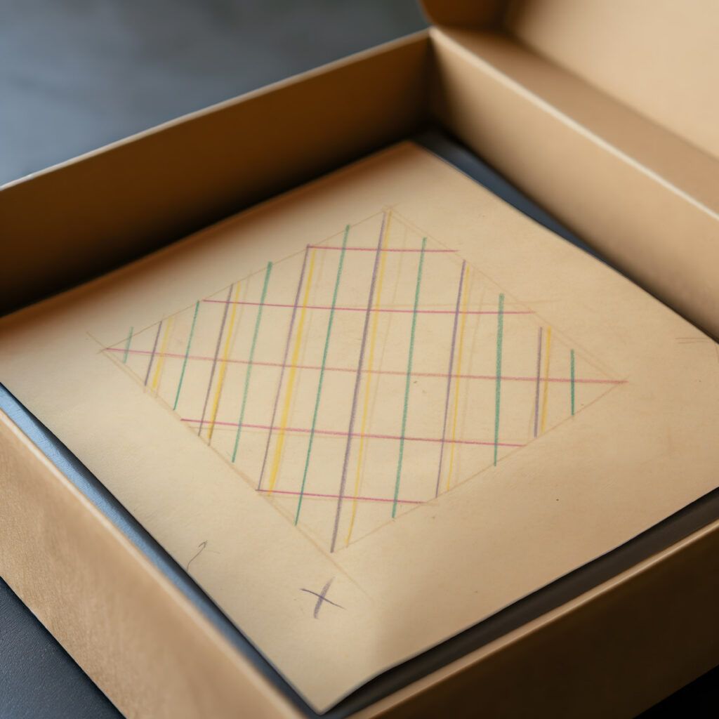 Miscellaneous small sketches for inlaid table tops.Design with lined grid motif 1930 Winold Reiss video mockup