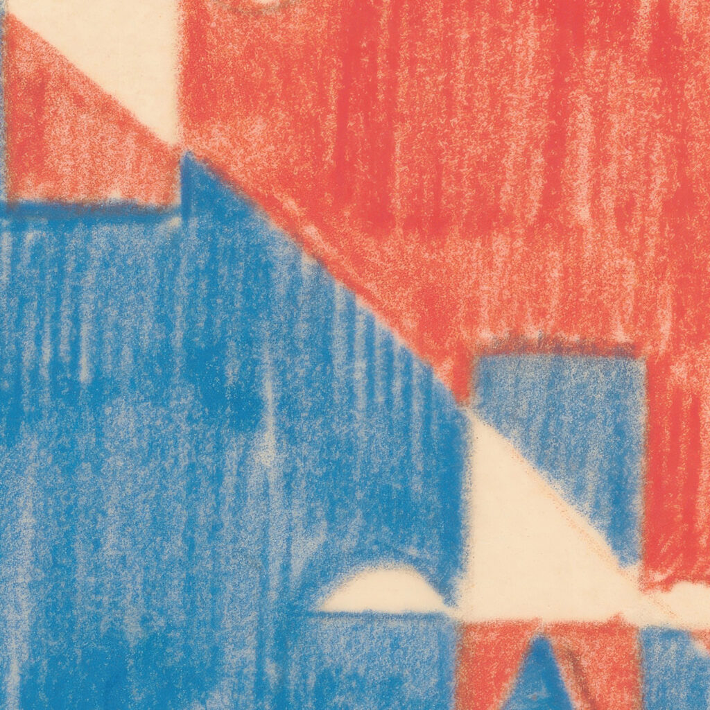 Miscellaneous small sketches for inlaid table tops.Design with red and blue cubic motif 1930 Winold Reiss 8 mockup