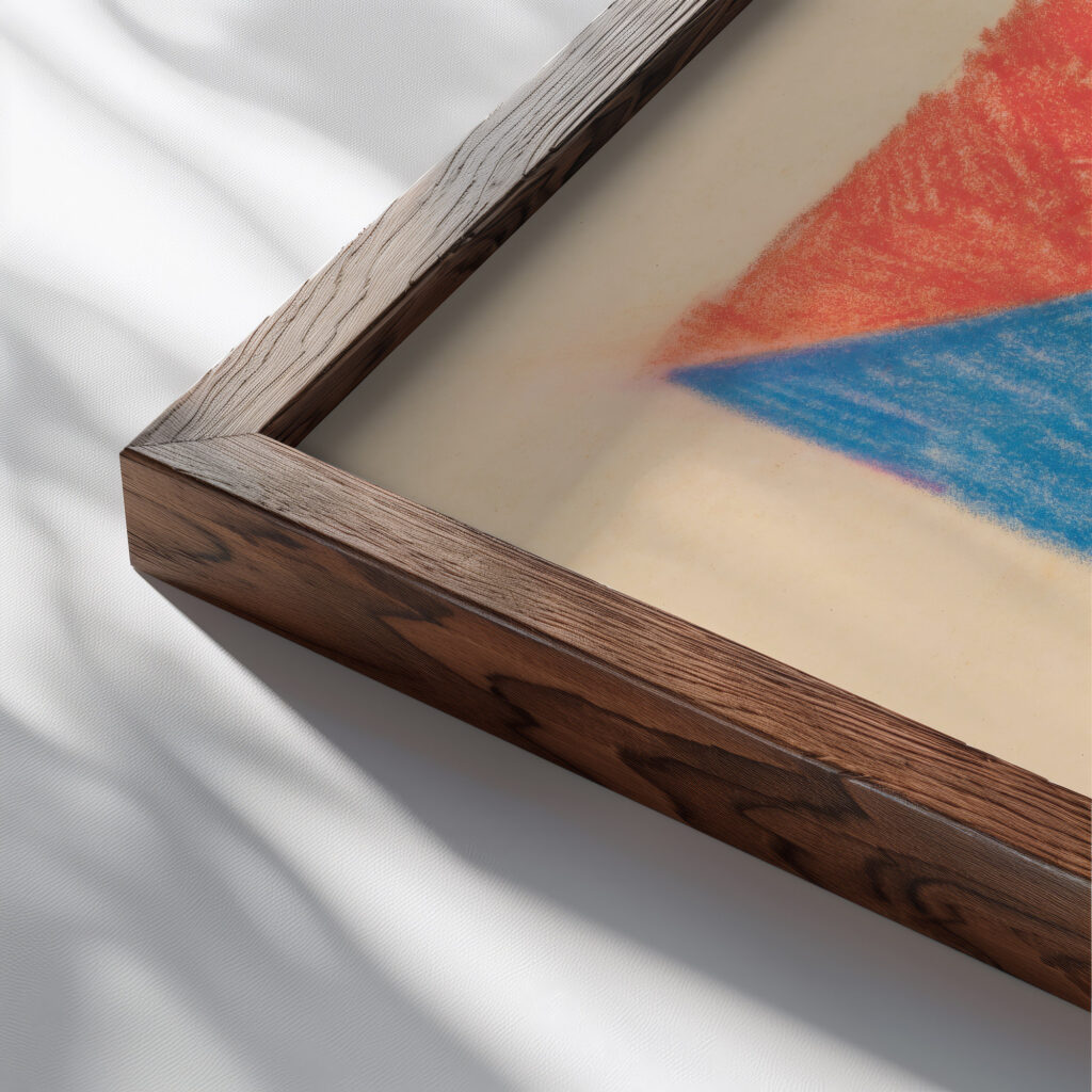 Miscellaneous small sketches for inlaid table tops.Design with red and blue cubic motif 1930 Winold Reiss close up dark wood mockup