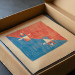 Miscellaneous small sketches for inlaid table tops.Design with red and blue cubic motif 1930 Winold Reiss video mockup