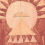 Miscellaneous small sketches for inlaid table tops.Design with red and orange circular motif 1930 Winold Reiss 8 mockup