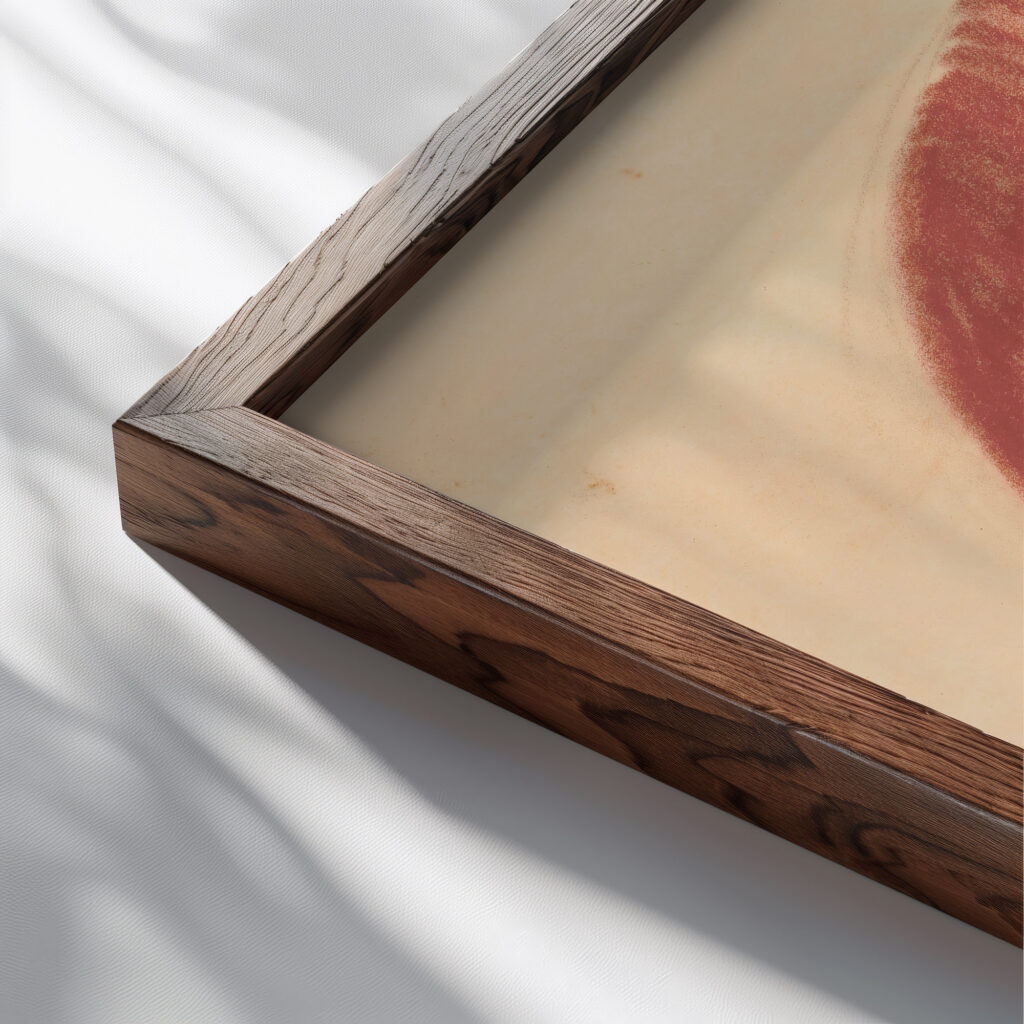 Miscellaneous small sketches for inlaid table tops.Design with red and orange circular motif 1930 Winold Reiss close up dark wood mockup