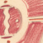 Miscellaneous small sketches for inlaid table tops.Design with red geometric motif 1930 Winold Reiss 8 mockup