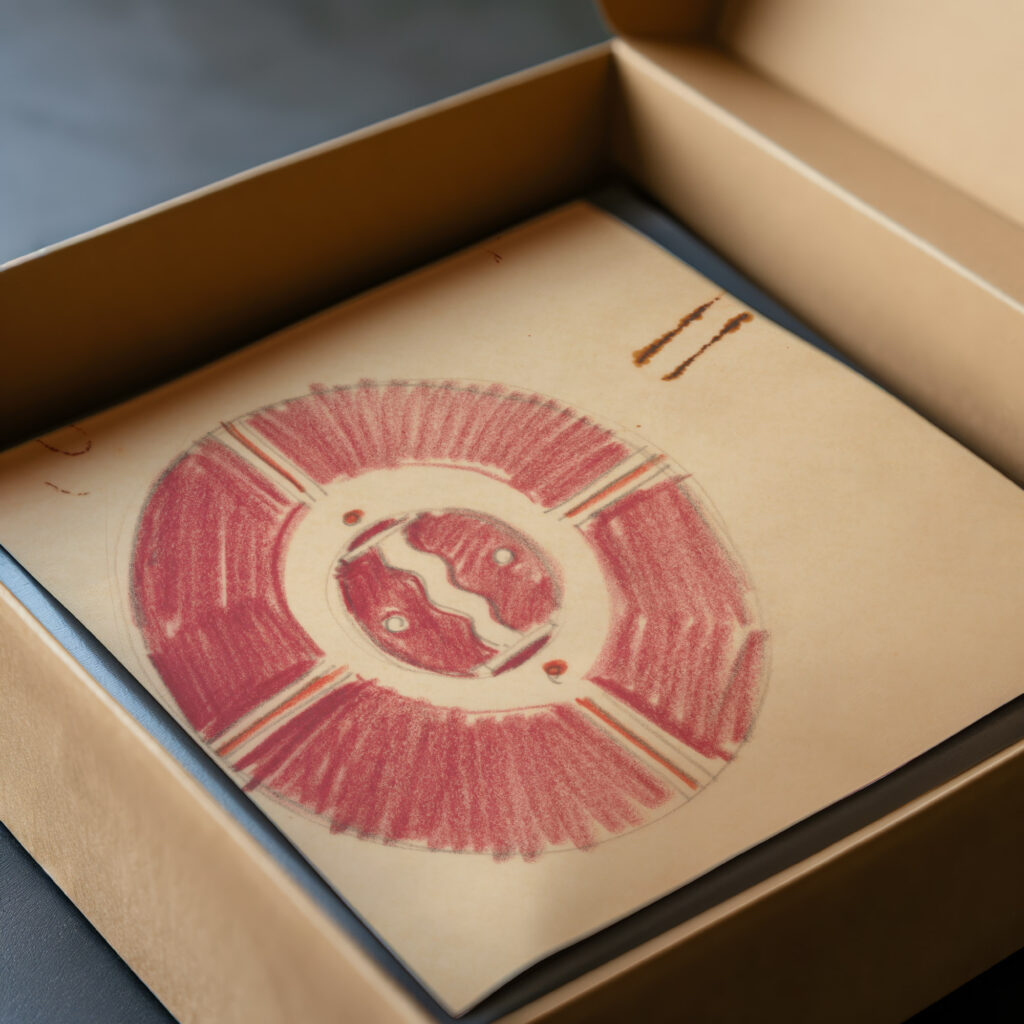 Miscellaneous small sketches for inlaid table tops.Design with red geometric motif 1930 Winold Reiss video mockup