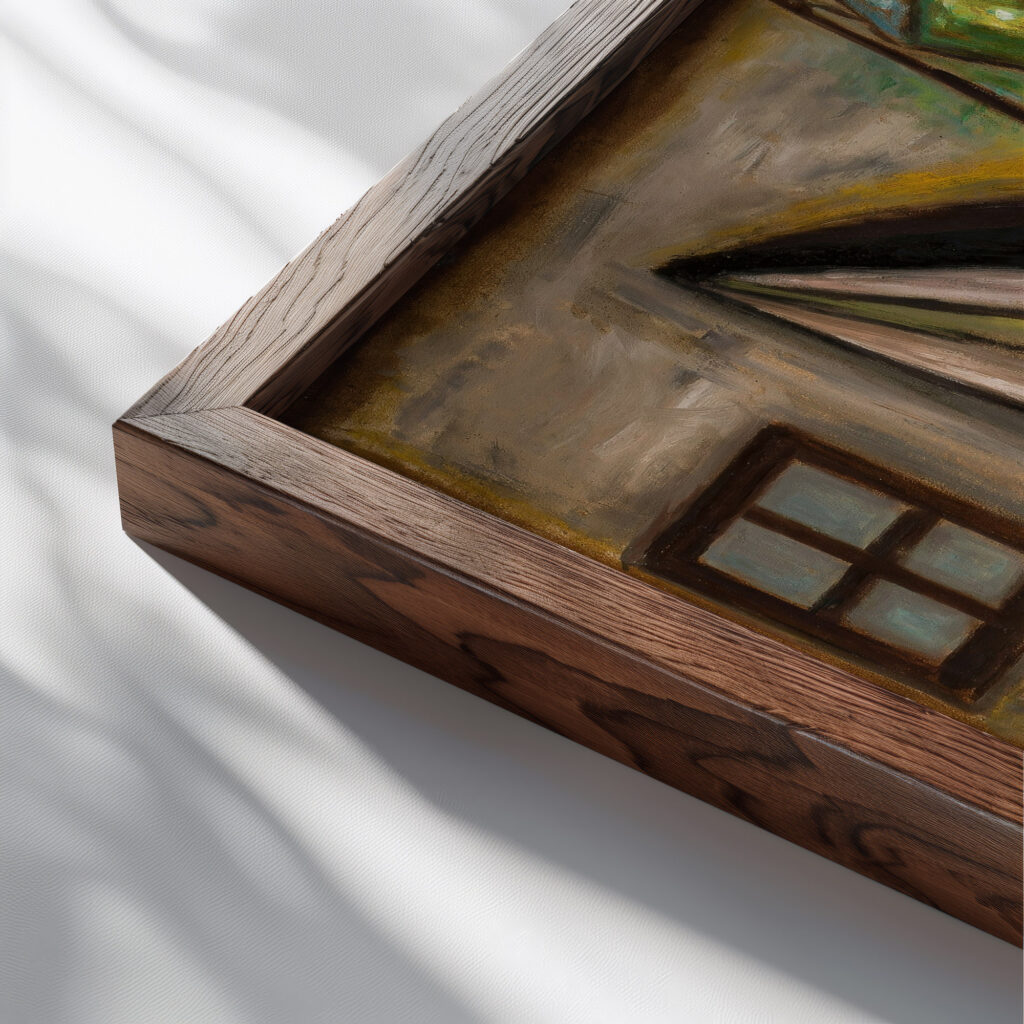 Miser 1931 Tadeusz Makowski close up dark wood mockup