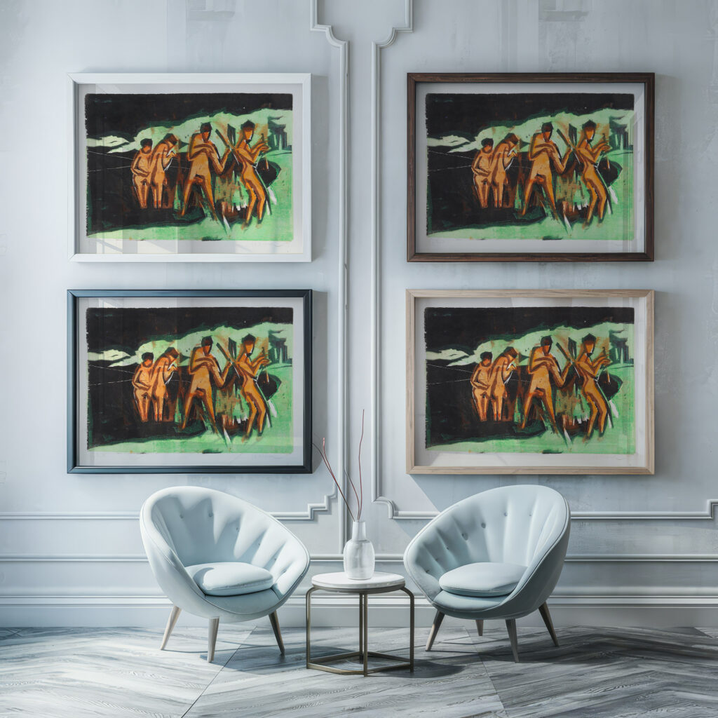 Mit Schilf werfende Badende 1909 Ernst Ludwig Kirchner framed posters mockup