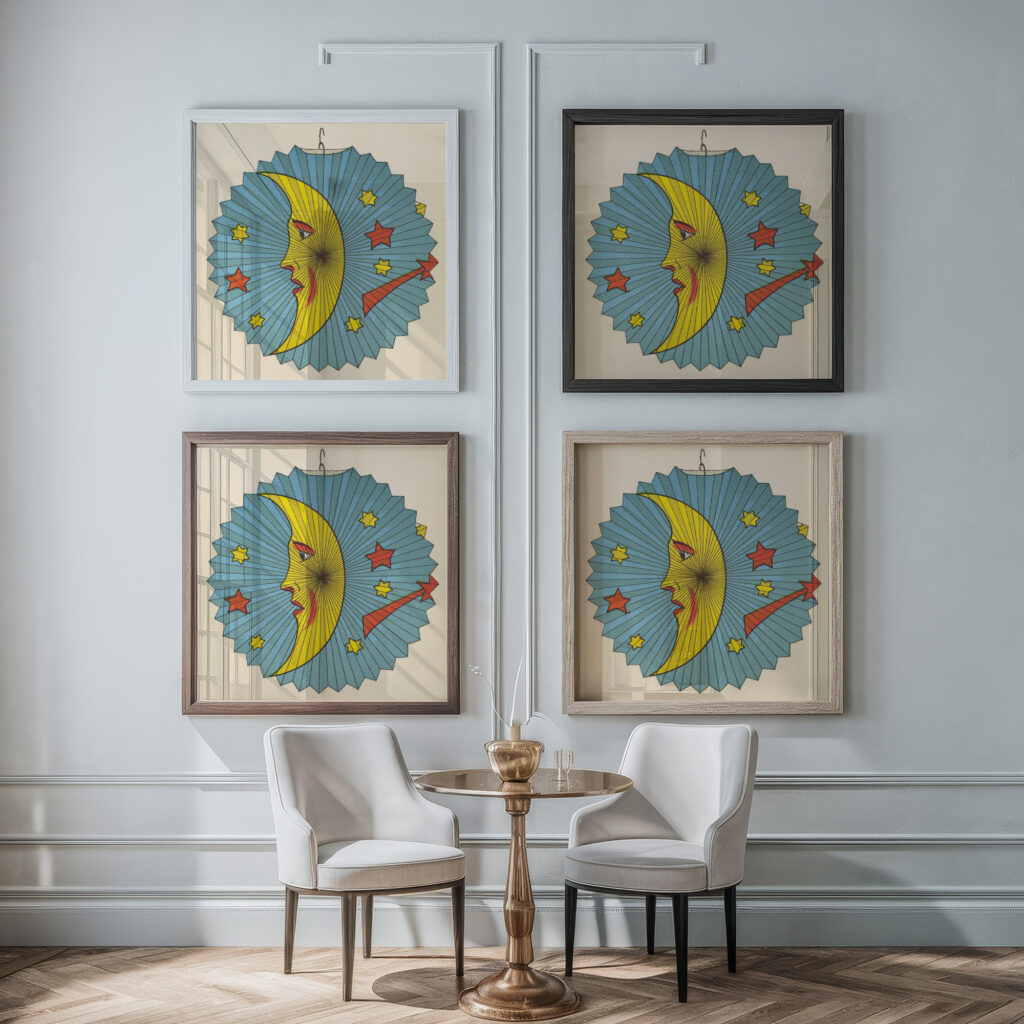 Moon and stars lantern design ca 1880 Unknown framed posters mockup