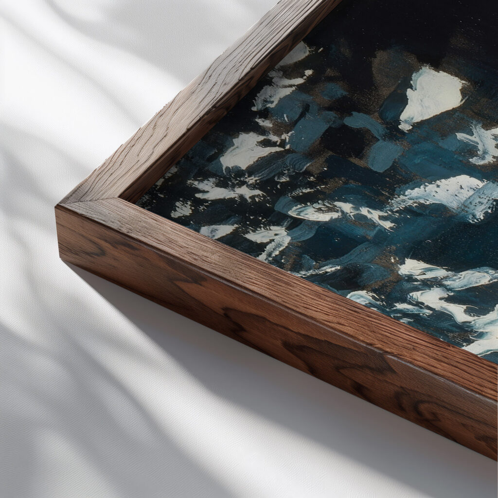 Moonlight on the Water circa 1906 Winslow Homer close up dark wood mockup