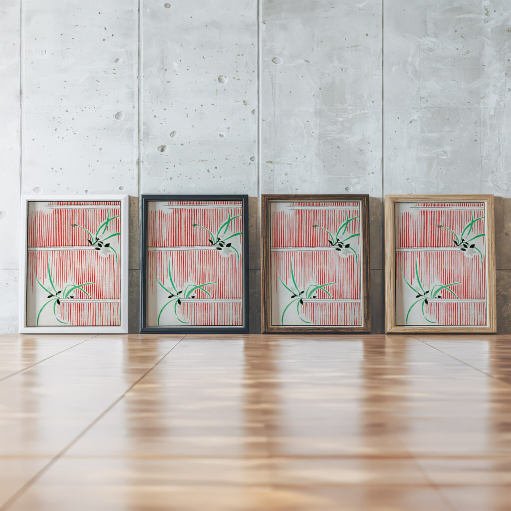 Morning glory illustration Watanabe Seitei framed posters mockup