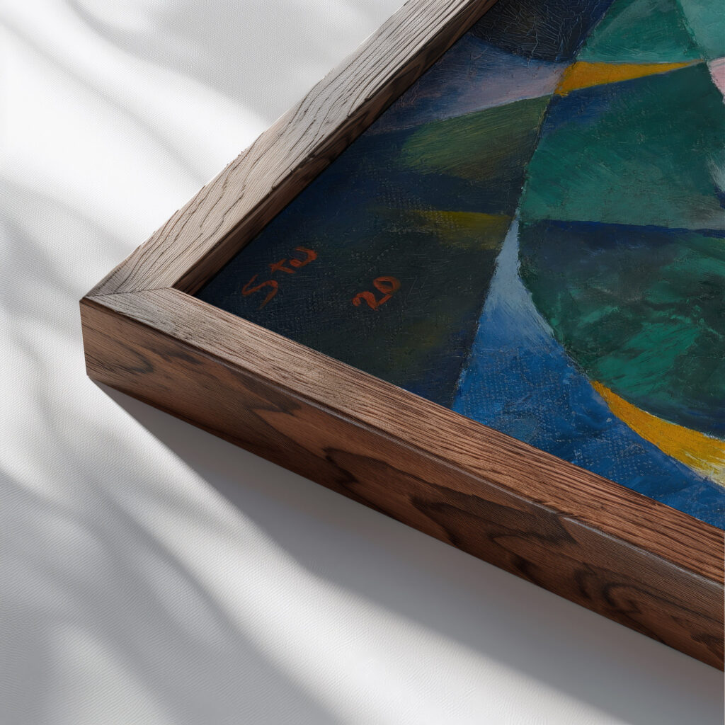 Mother and Child 1920 Fritz Stuckenberg close up dark wood mockup