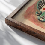 Mother with baby and flower 1937 Mikulas Galanda close up dark wood mockup