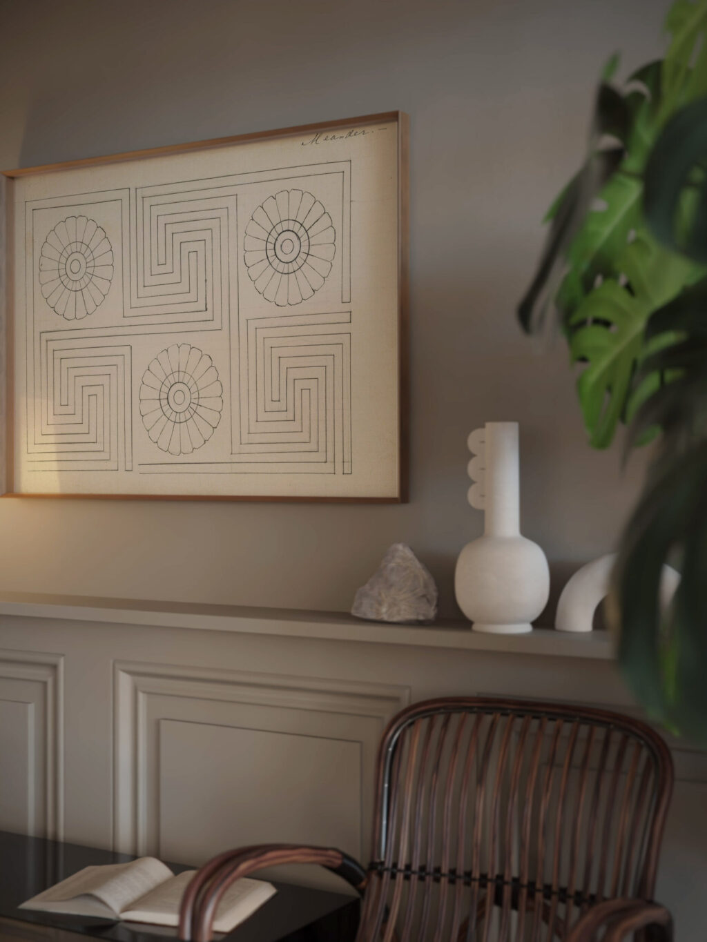 Motief met meander en gestileerde bloemen 1890 Johanna van de Kamer video mockup