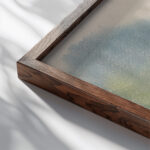 Motif with Village Cottages 1929 Zolo Palugyay close up dark wood mockup