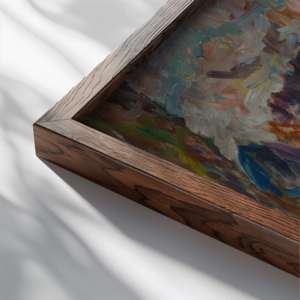 Mountain Landscape with Cows 1937 Sasza Blonder close up dark wood mockup